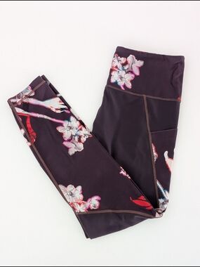 Athleta Leggings Women's M Regal Plum Floral Print Side Pockets High Waist